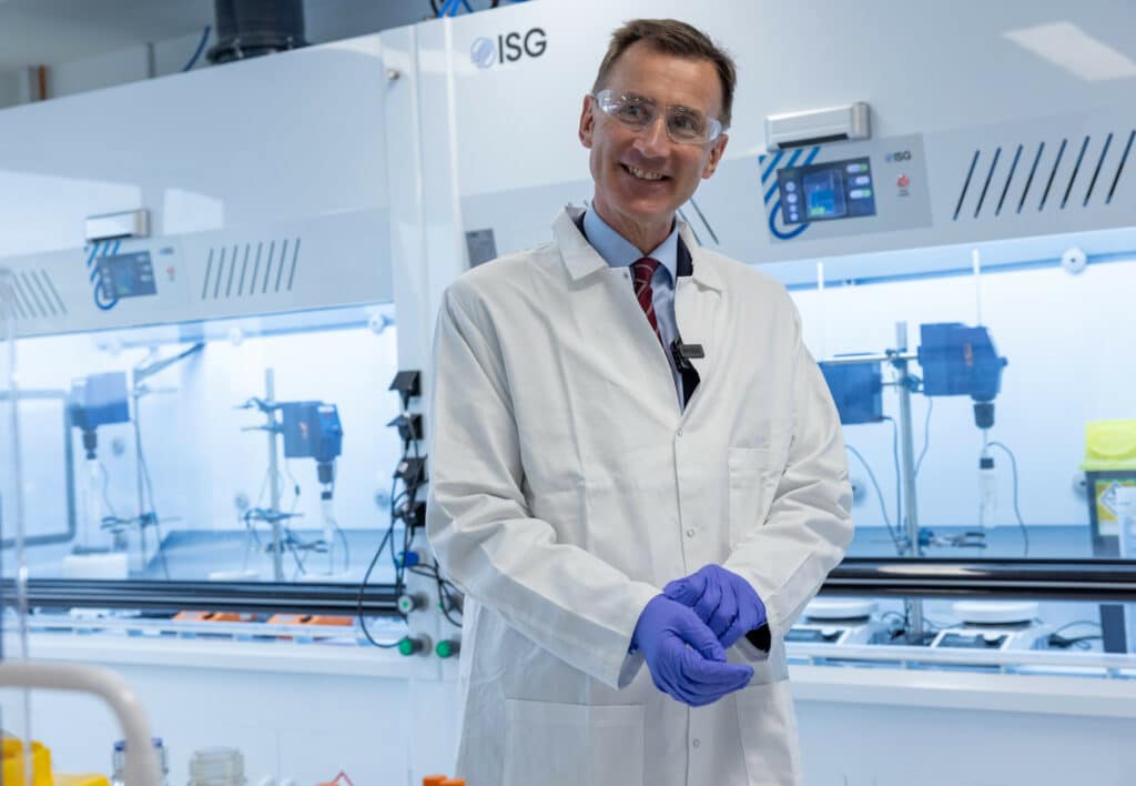 The Chancellor of the Exchequer Jeremy Hunt MP visits Imperial College London start-up Puraffinity, based in Scale Space in White City Innovation District, March 2023. Image credit: HM Treasury