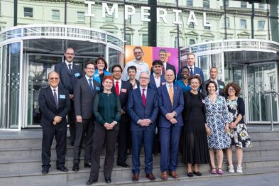 Imperial leadershippictured outside the college for the launch of the new Schools of Convergence Science